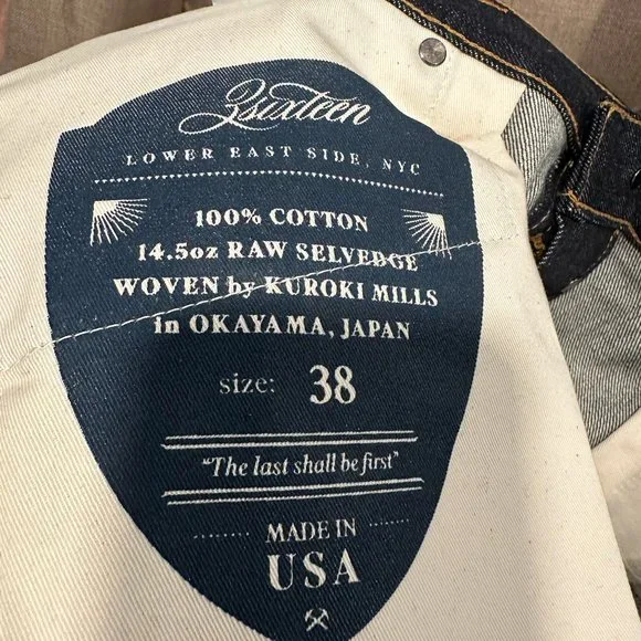 3Sixteen Selvedge Raw Denim Jeans -- Indigo, Sz. 38